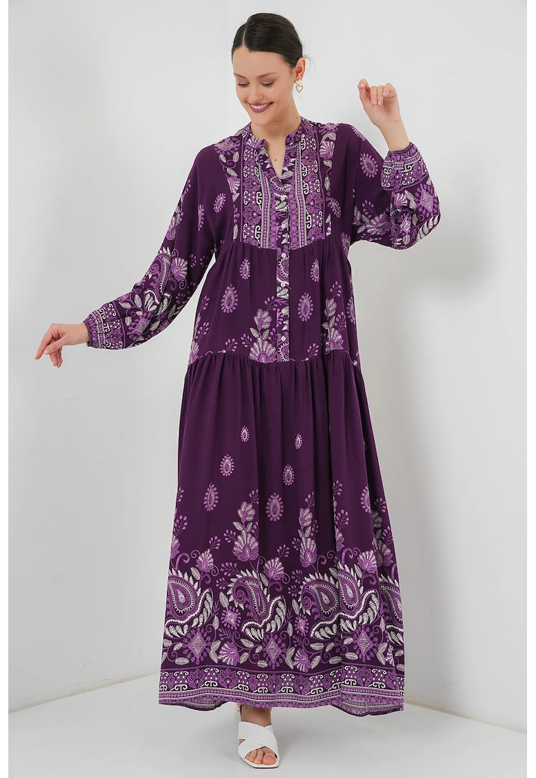 Rochie maxi lejera - imprimeu - mov - viscoza