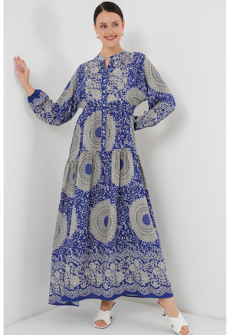 Rochie maxi - HiCCUP - imprimeu - albastru cobalt - gri - viscoza