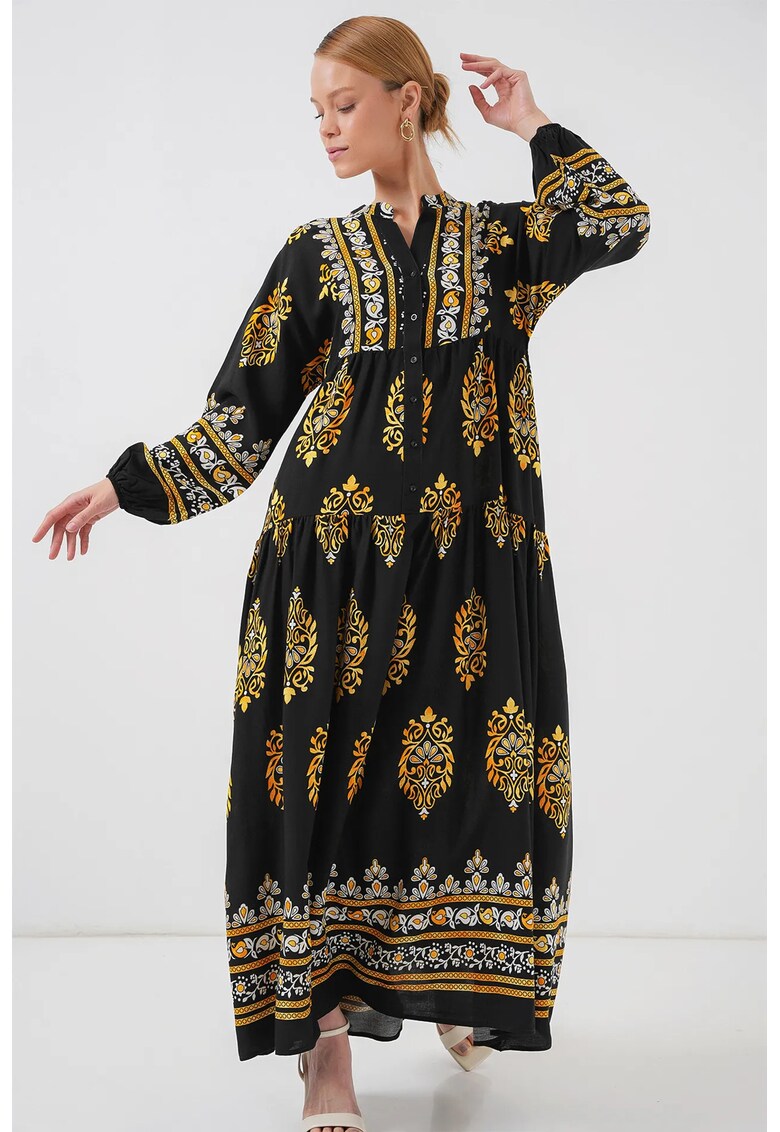 Rochie maxi cu maneci lungi dama - HiCCUP - viscoza - multicolor