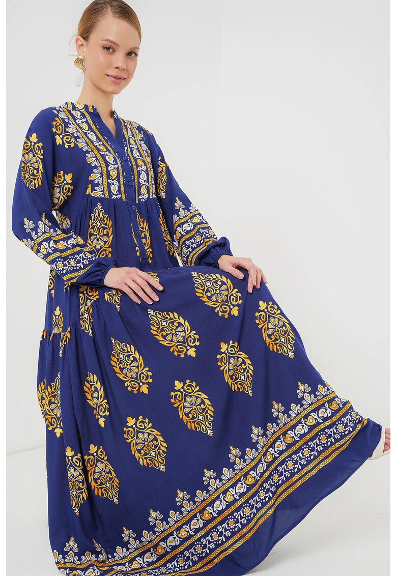 Rochie maxi dama - decolteu V - HiCCUP - viscoza - multicolor