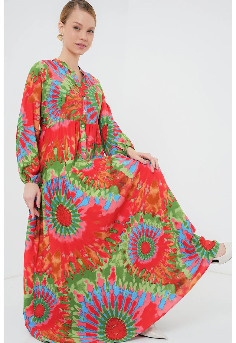 Rochie Maxi imprimata - decolteu in V - multicolor - viscoza
