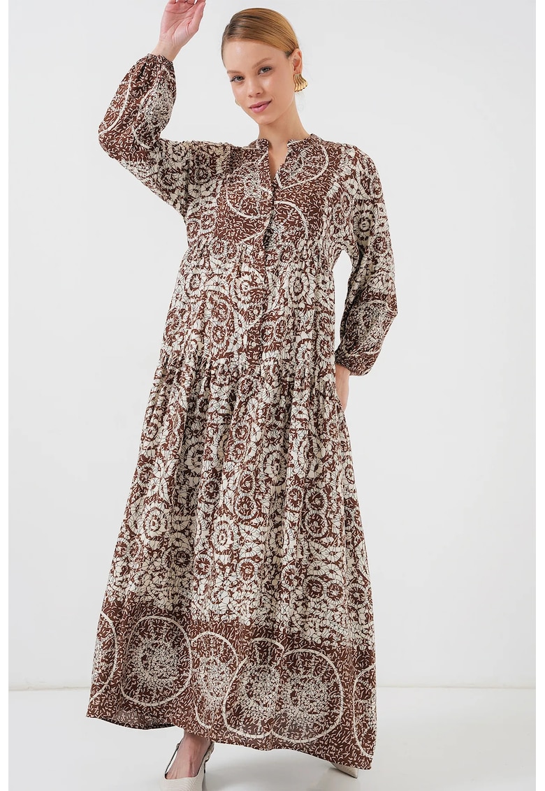 Rochie maxi HiCCUP BDART - decolteu in V - captusita - textil - maro