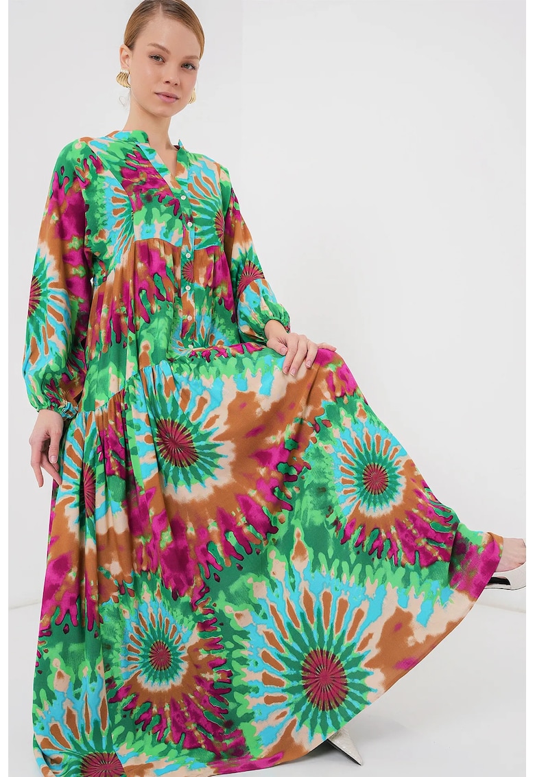 Rochie maxi dama - cu imprimeu - HiCCUP - decolteu V - viscoza - multicolor