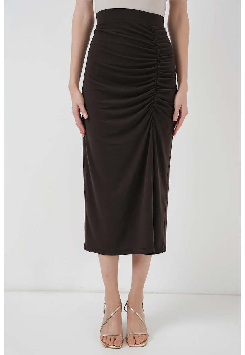 Fusta maxi - HiCCUP - poliester/elastan - talie elastica - maro