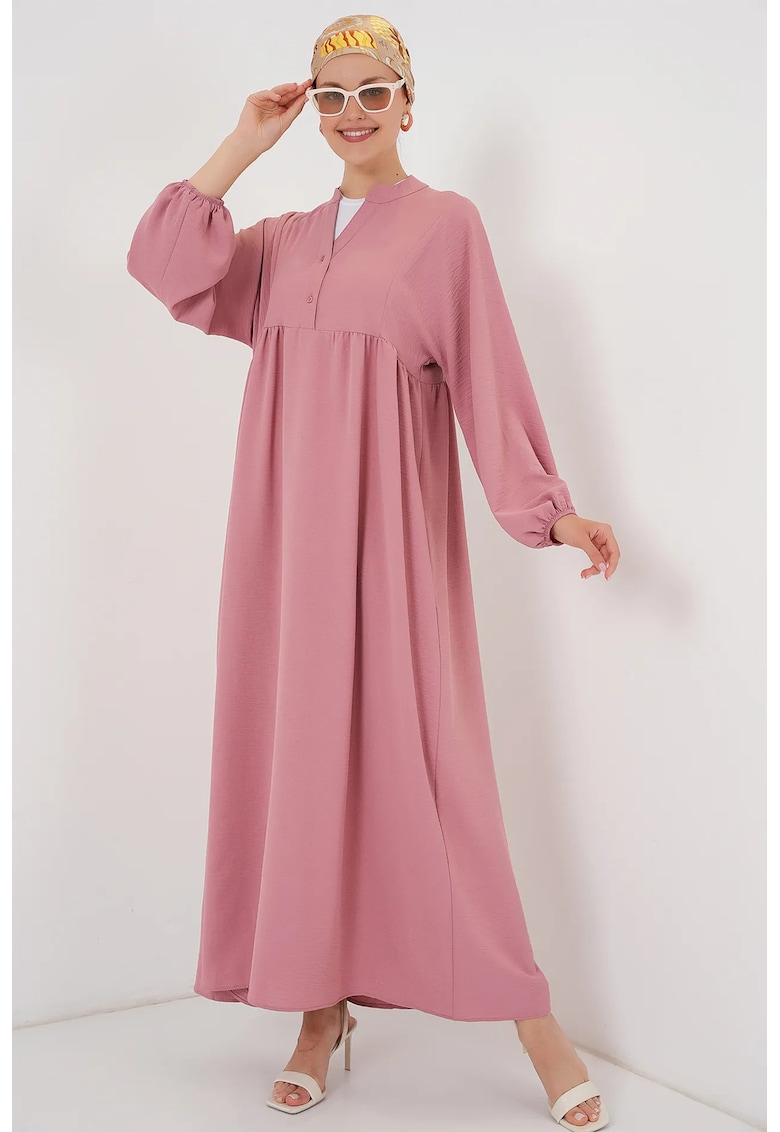 Rochie Maxi - HiCCUP - cu nasturi si decolteu in V - roz prafuit - textil