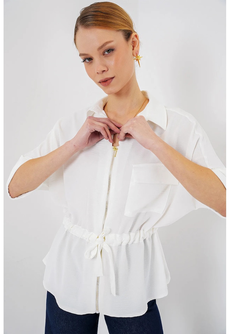 Camasa dama - BDART - cu fermoar - alb - textil