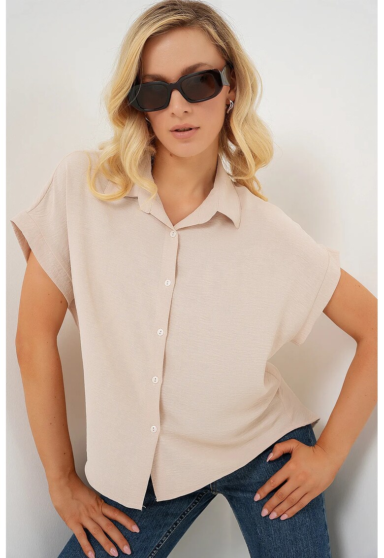 Camasa dama - din poplin - croiala lejera - bej - bumbac