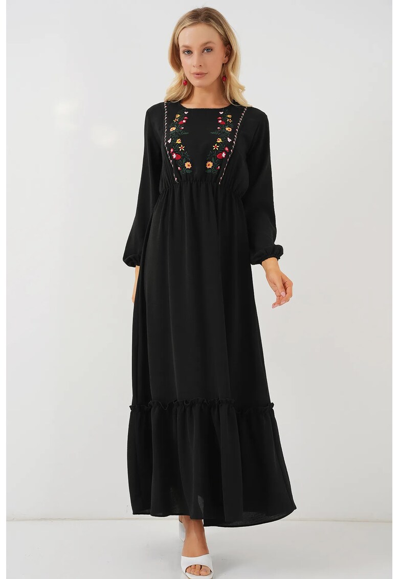 Rochie maxi dama - HiCCUP - brodata - poliester/elastan - negru