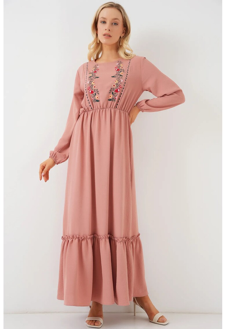 Rochie maxi dama - HiCCUP - brodata - poliester/elastan - roz