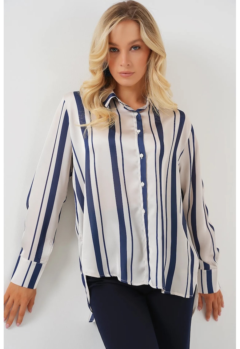 Camasa dama - HiCCUP - cu maneca lunga - albastru - satin