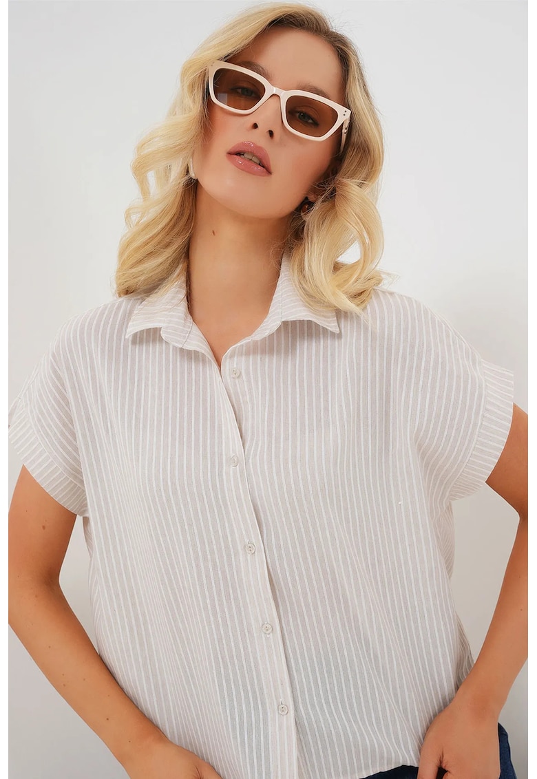 Camasa dama BDART - gri - bumbac - cu maneci scurte