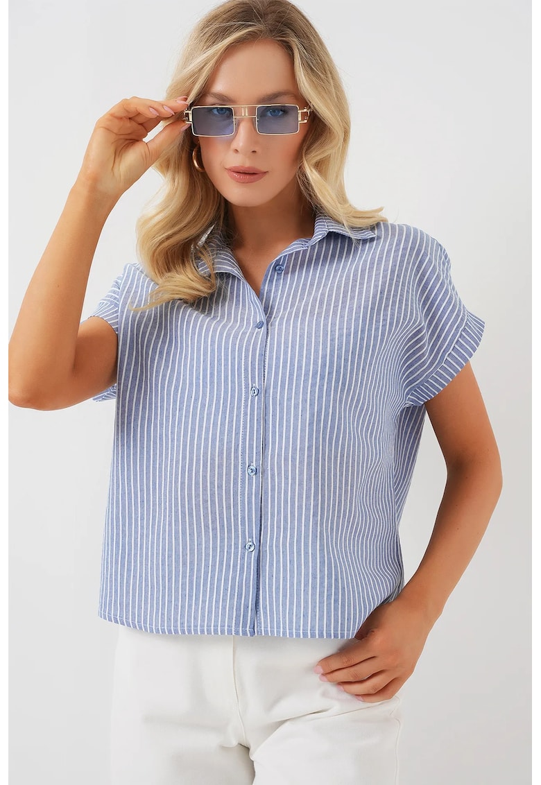 Camasa dama BDART - albastru - bumbac - maneci scurte