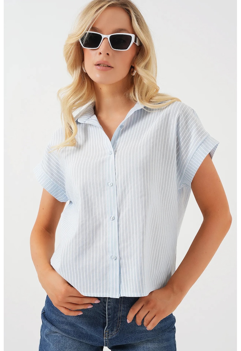 Camasa dama BDART - albastru deschis - bumbac - cu maneci scurte Camasa dama BDART - albastru deschis - bumbac - cu maneci scurte