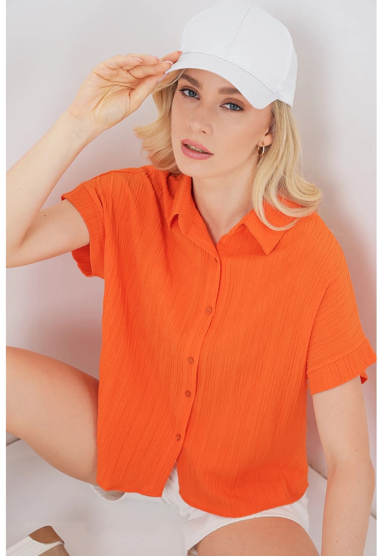 Camasa dama BDART - portocaliu - bumbac - cu maneci scurte