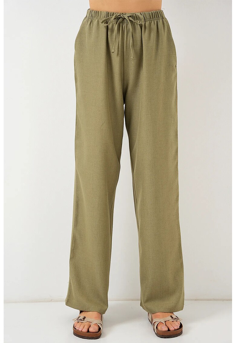 Pantaloni dama - largi - elastici - verde - viscoza-in -