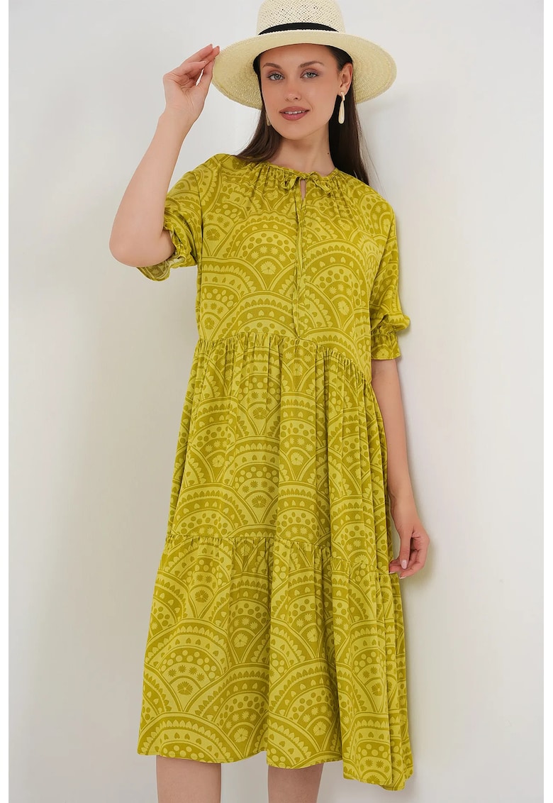 Rochie midi texturata HiCCUP - verde - viscoza