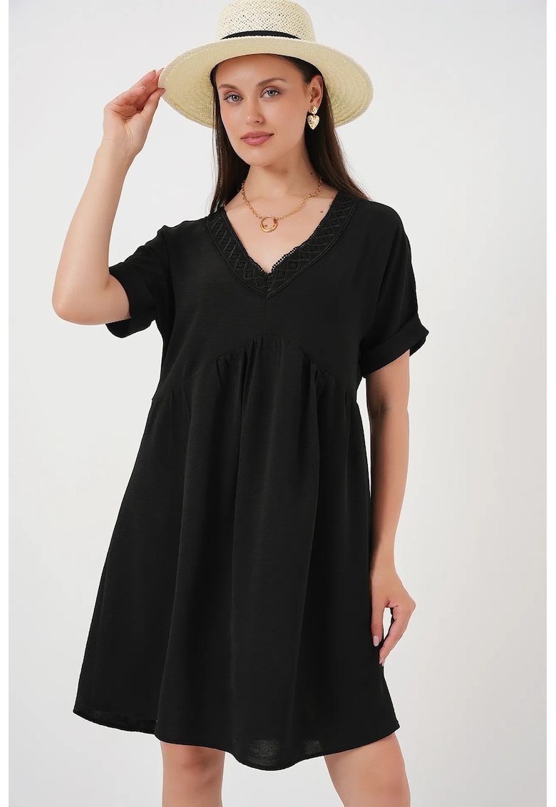 Rochie mini dama HiCCUP - decolteu in V - poliester/elastan - negru