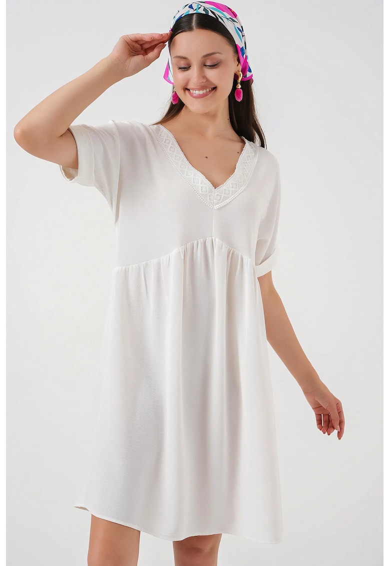 Rochie mini dama HiCCUP - decolteu in V - poliester/elastan - alb