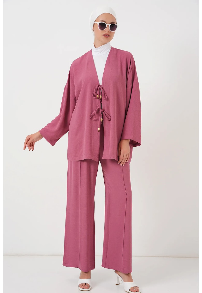 Compleu dama - doua piese -  croiala standard - poliester/elastan - roz