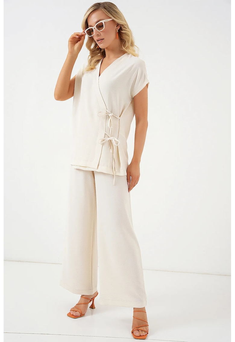 Compleu 2 piese dama - decolteu in V - poliester/elastan - bej