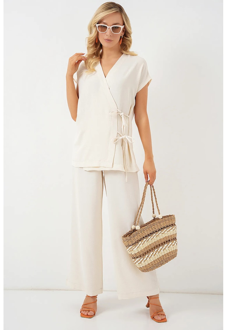 Compleu 2 piese dama - decolteu in V - poliester/elastan - bej