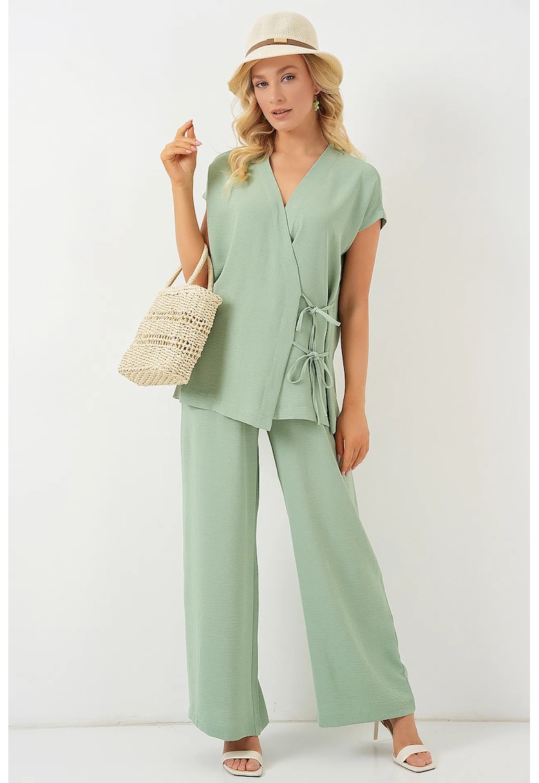 Compleu 2 piese dama - decolteu in V - poliester/elastan - verde