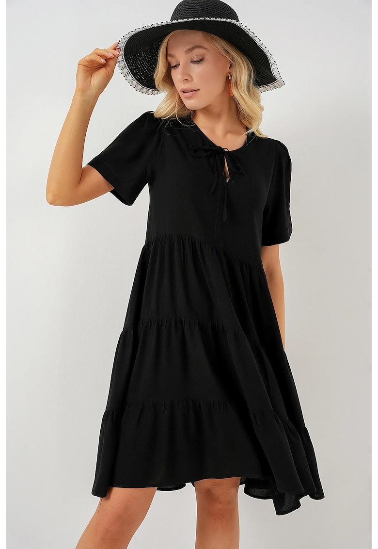 Rochie mini dama - HiCCUP - viscoza - decolteu rotund - negru