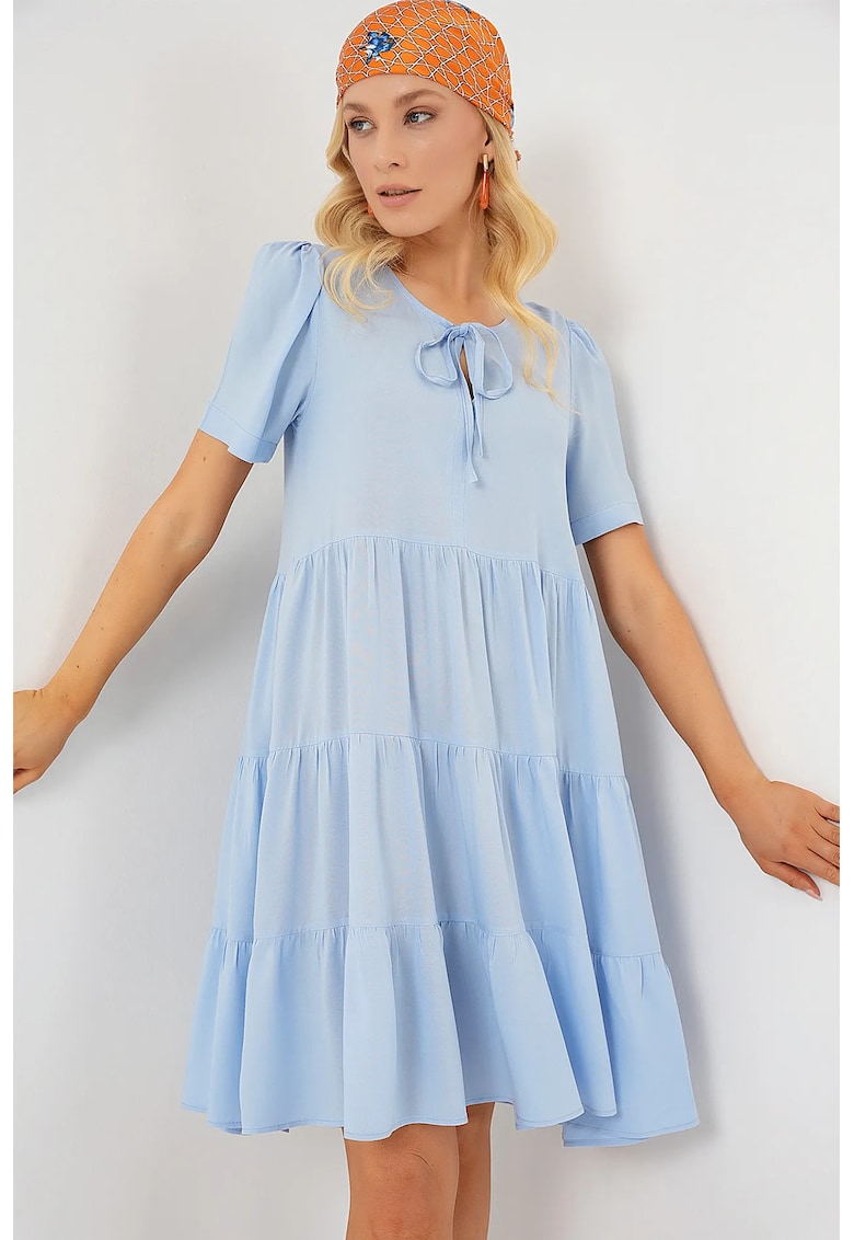 Rochie mini dama - HiCCUP - viscoza - decolteu rotund - albastru