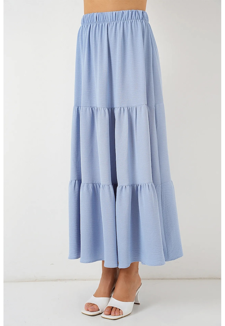 Fusta maxi texturata HiCCUP - albastru deschis - poliester-elastan - croiala standard - model drept