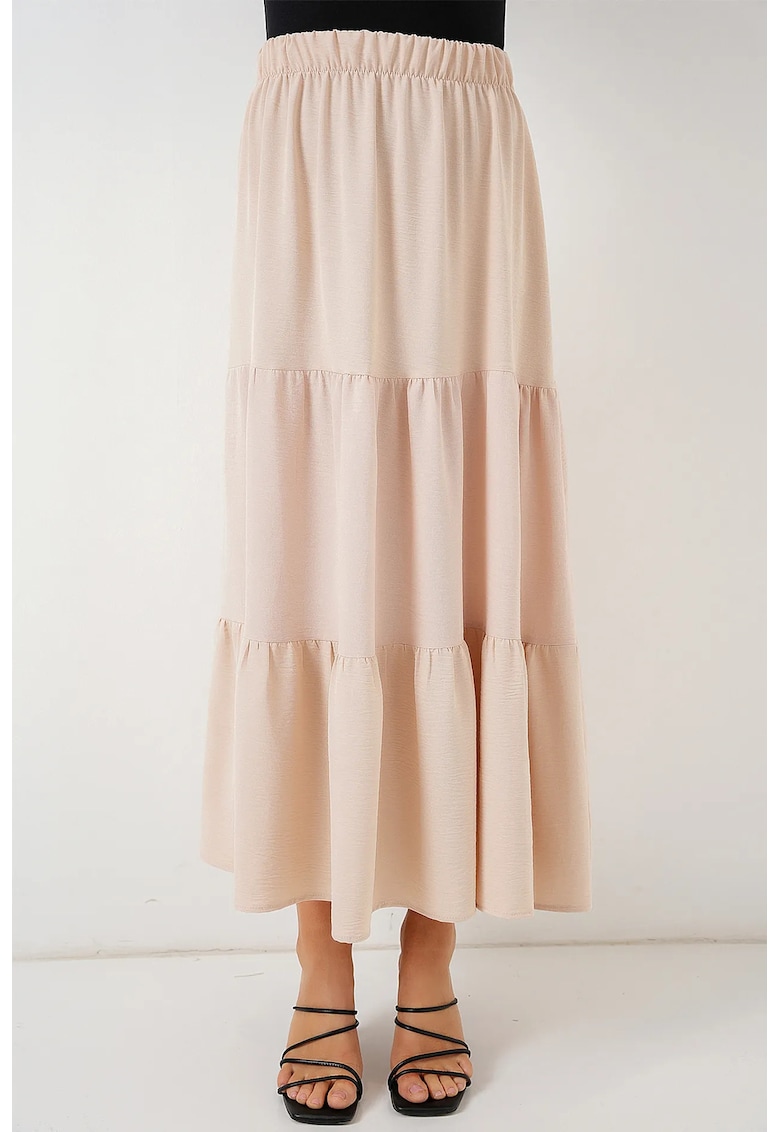 Fusta maxi texturata  bej - poliester-elastan - croiala standard