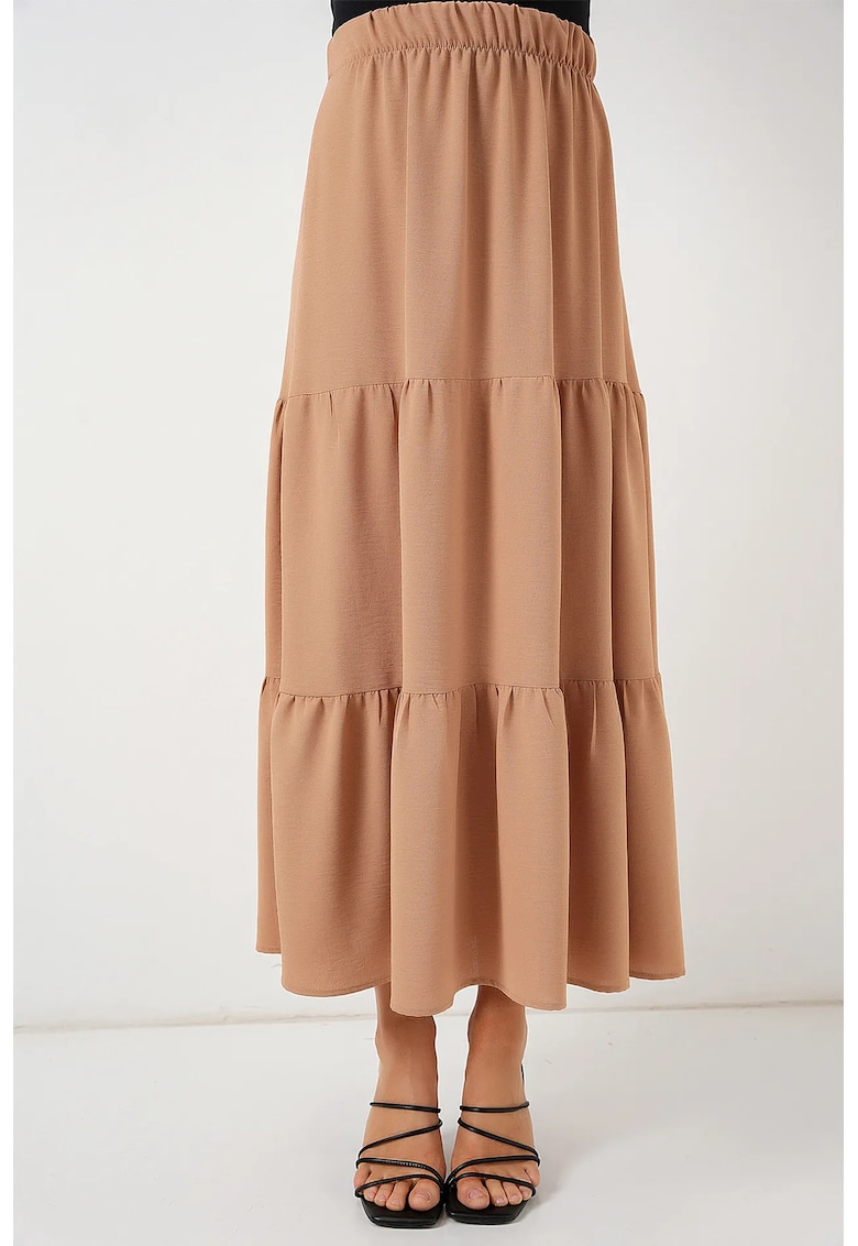 Fusta maxi texturata  bej - poliester-elastan - croiala standard - interior captusit