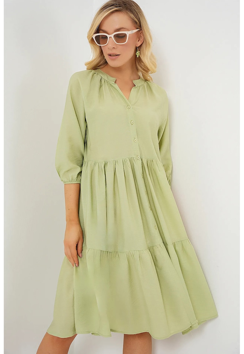 Rochie midi dama  maneci trei sferturi - viscoza/nylon - verde