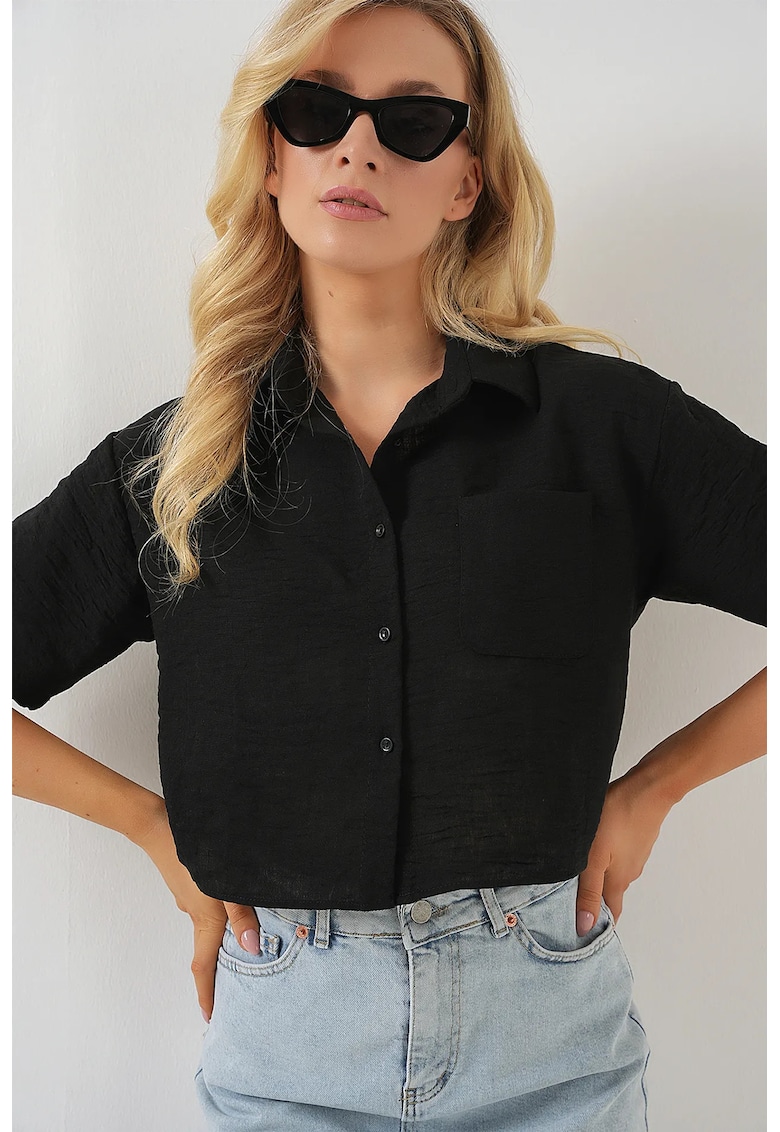 Camasa scurta BDART cu buzunar - negru - viscoza si in Camasa scurta BDART cu buzunar - negru - viscoza si in