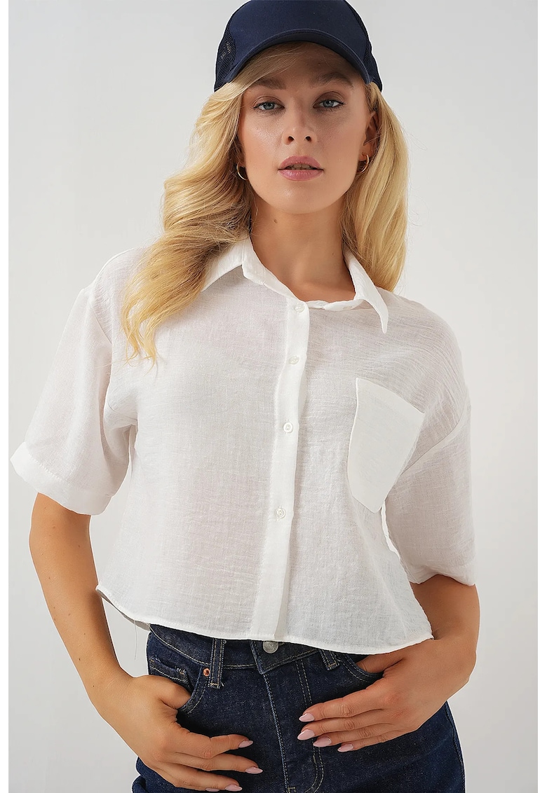 Camasa scurta BDART cu buzunar - alb - viscoza si in