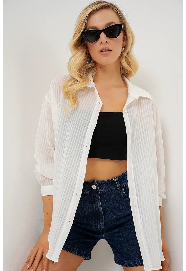 Camasa dama - HiCCUP - texturata cu maneca lunga - alb - textil