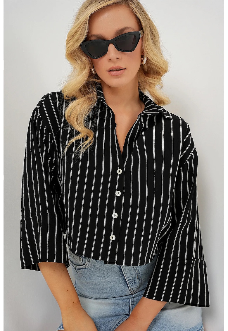 Camasa dama - HiCCUP BDART - oversize - negru - viscoza-nylon