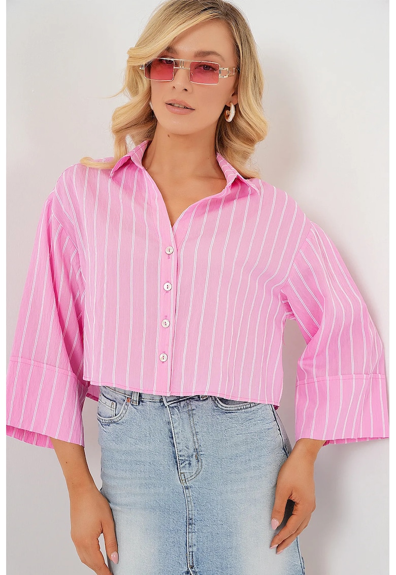 Camasa dama - BDART - oversize - roz - viscoza-nylon