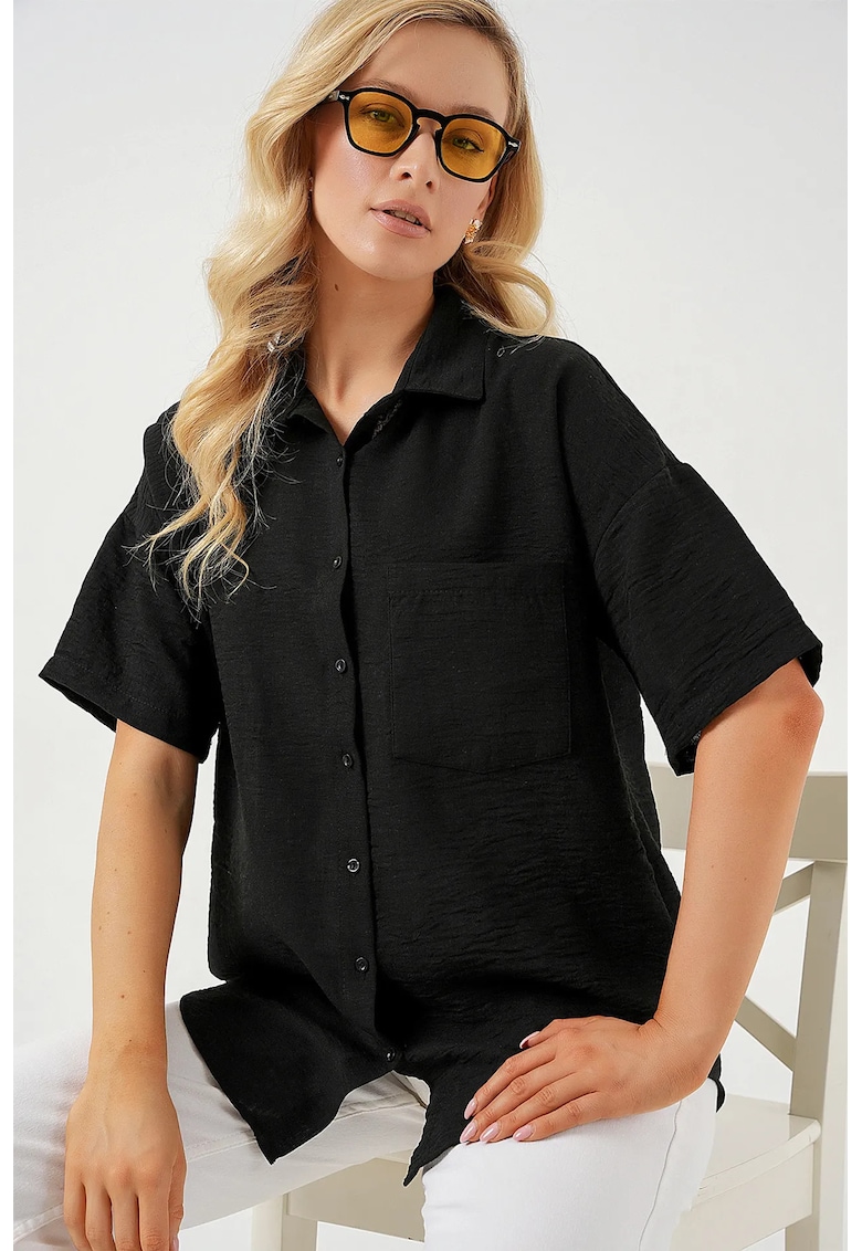 Camasa dama - HiCCUP - croiala lejera - negru - amestec de in