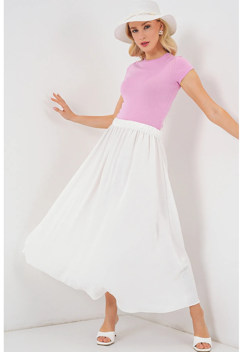 Fusta maxi texturata BigDart - poliester-elastan - Alb - - Alb