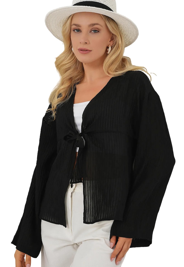 Cardigan dama BDART - Textil - Negru - Decolteu in V