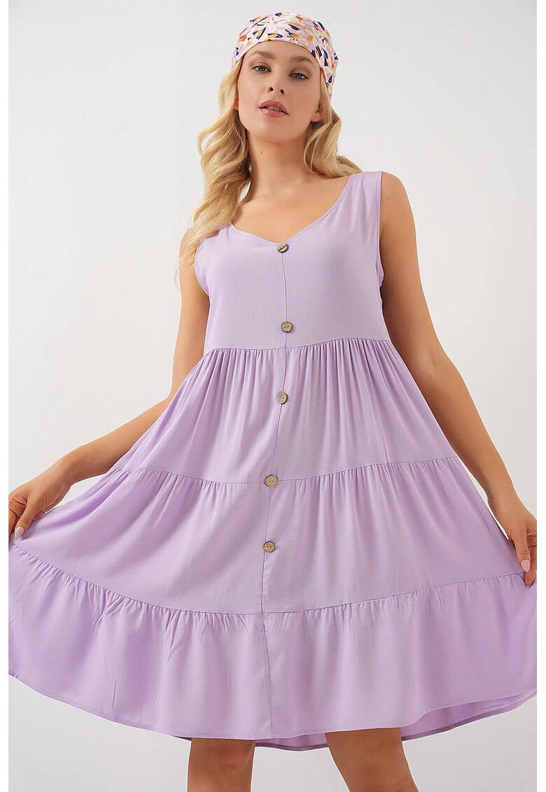 Rochie mini dama - HiCCUP - fara maneci - decolteu in V - poliester/viscoza - violet