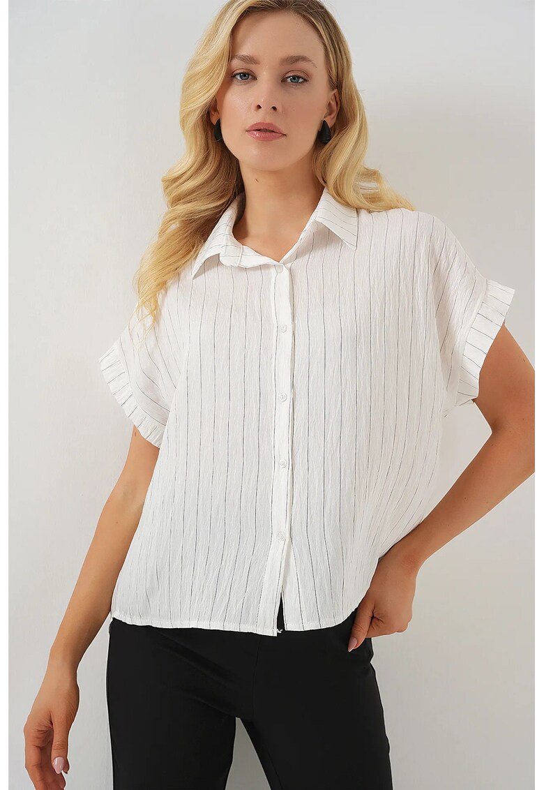 Camasa dama - HiCCUP - cu dungi - alb - viscoza-poliester
