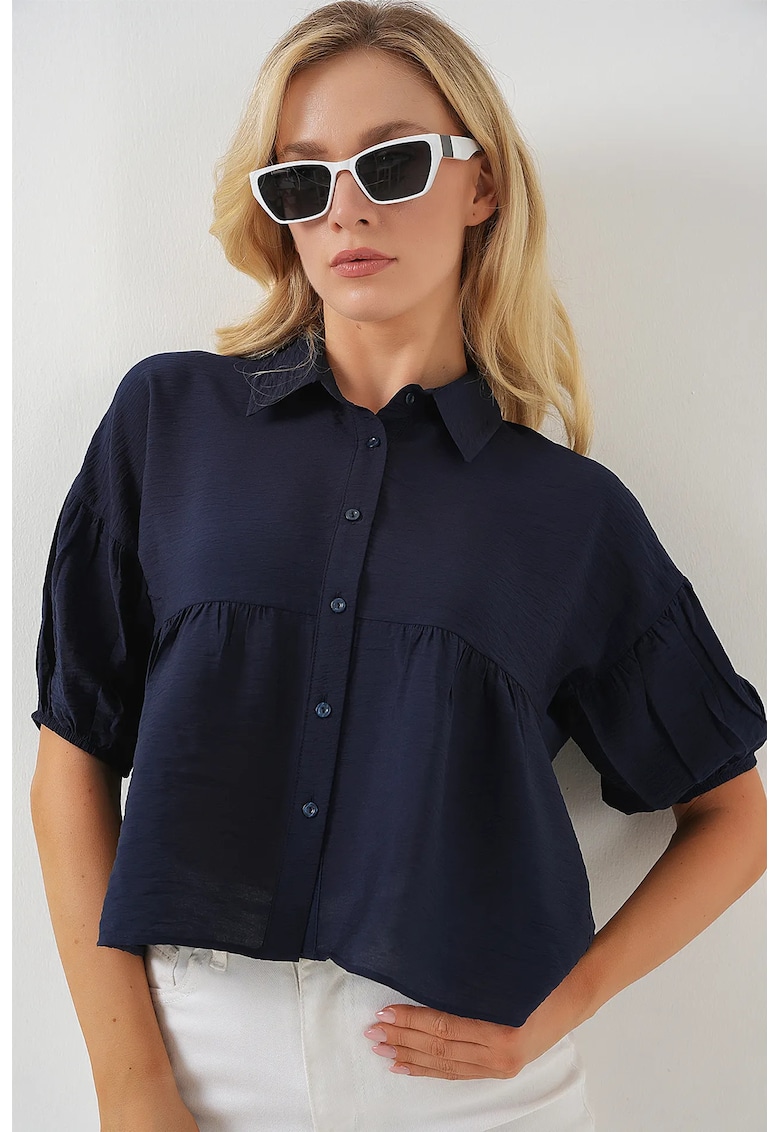 Camasa scurta HiCCUP - croiala lejera - bleumarin - viscoza si nylon