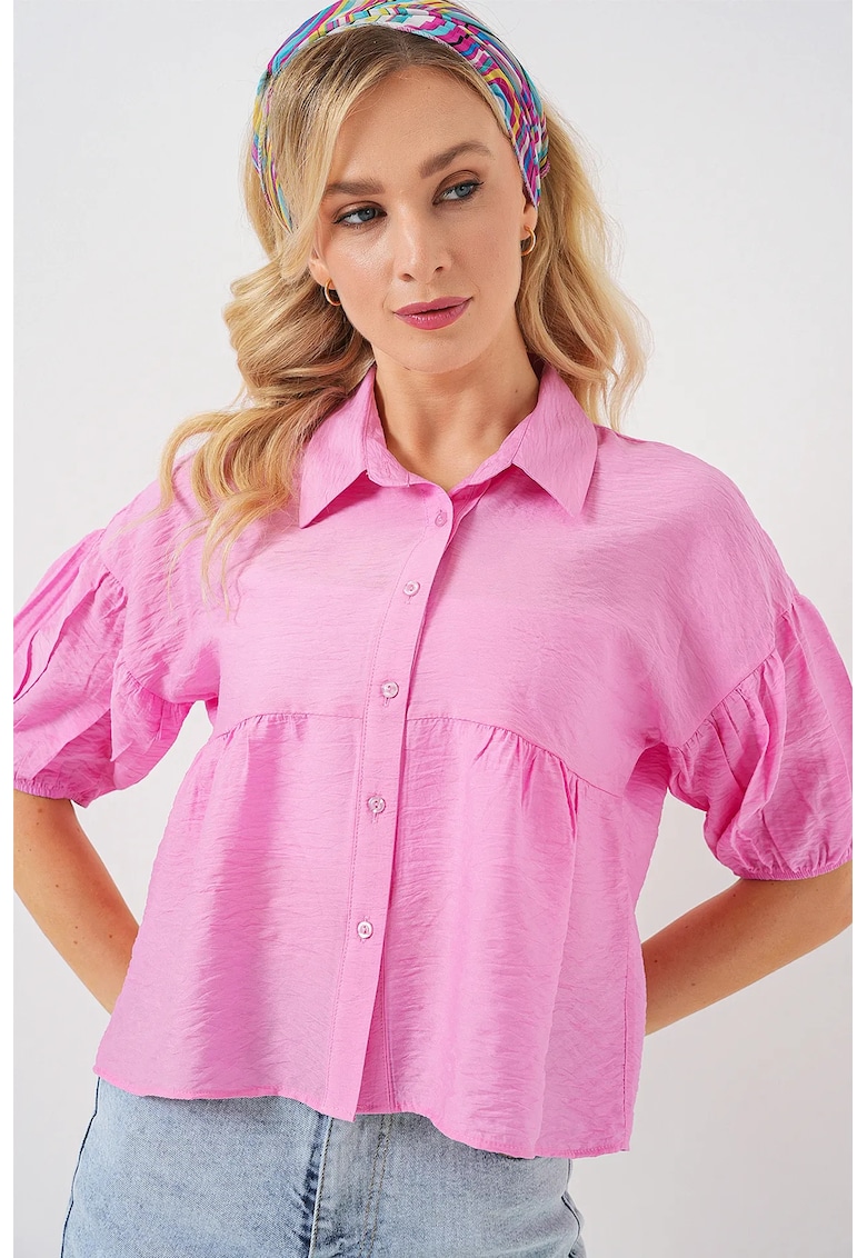 Camasa scurta HiCCUP - croiala lejera - roz - viscoza si nylon