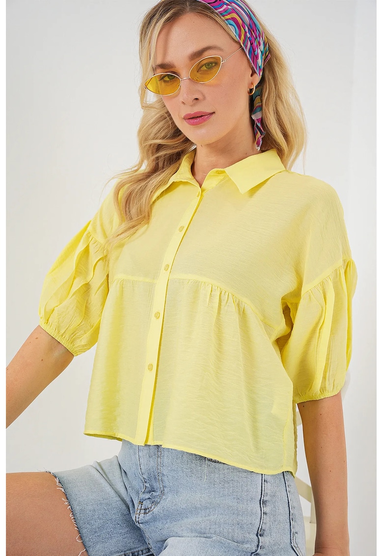 Camasa scurta HiCCUP - croiala lejera - galben - viscoza si nylon