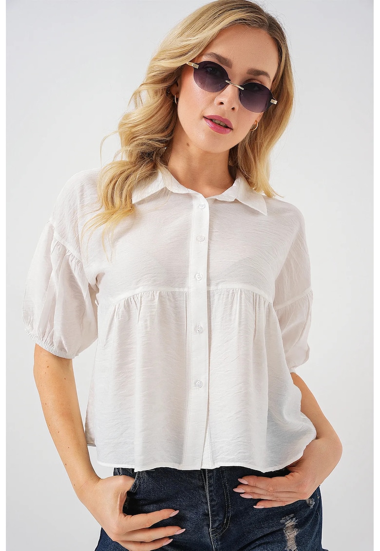 Camasa scurta croiala lejera - alb - viscoza si nylon Camasa scurta croiala lejera - alb - viscoza si nylon