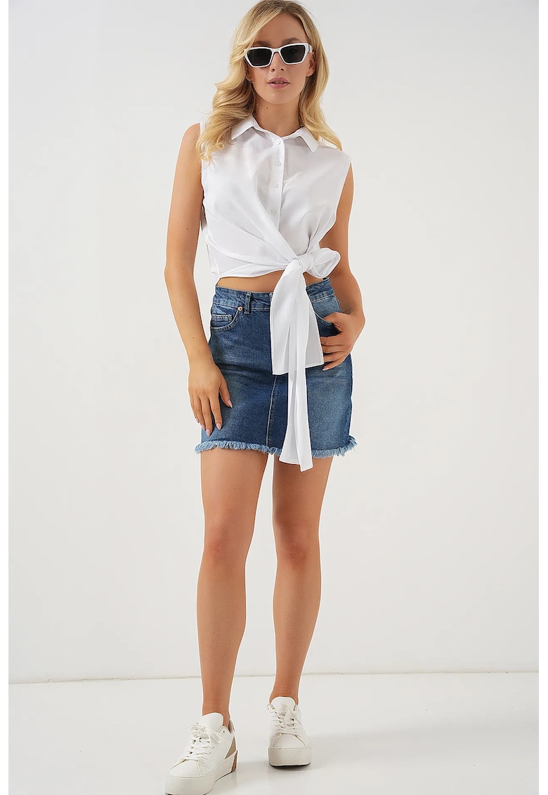 Camasa dama BDART cu funda - alb - bumbac - fara maneci