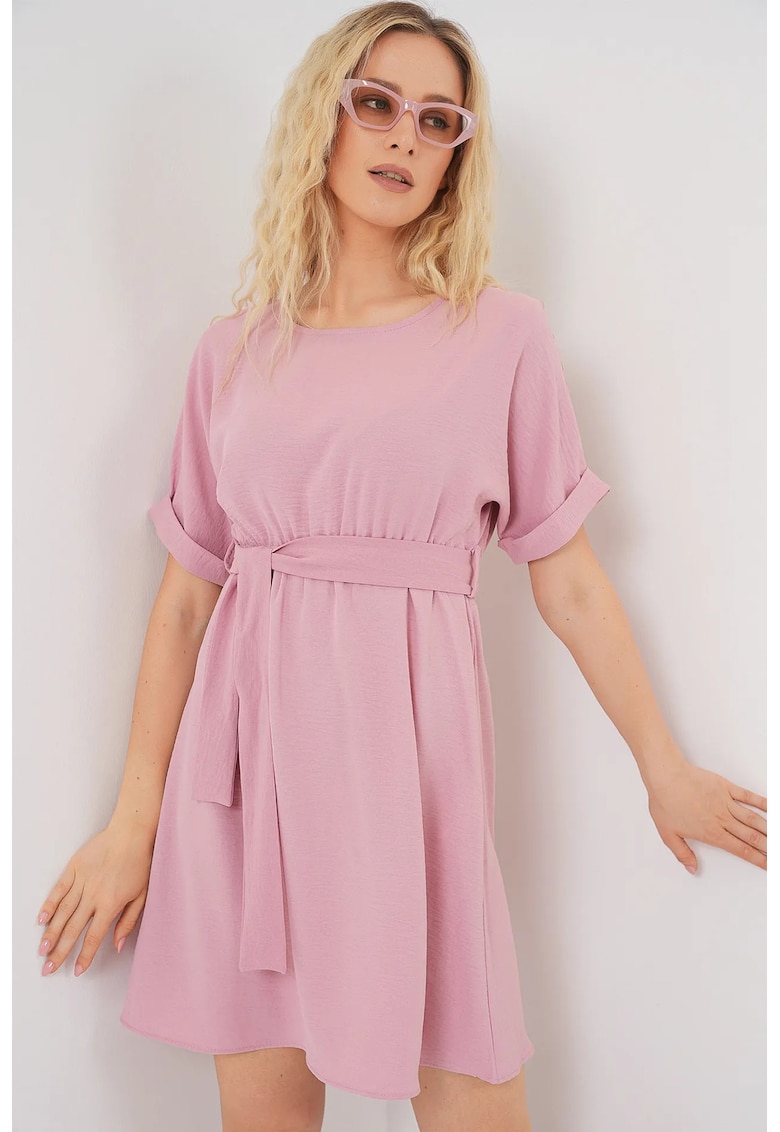 Rochie mini dama HiCCUP - cu cordon - poliester/elastan - roz