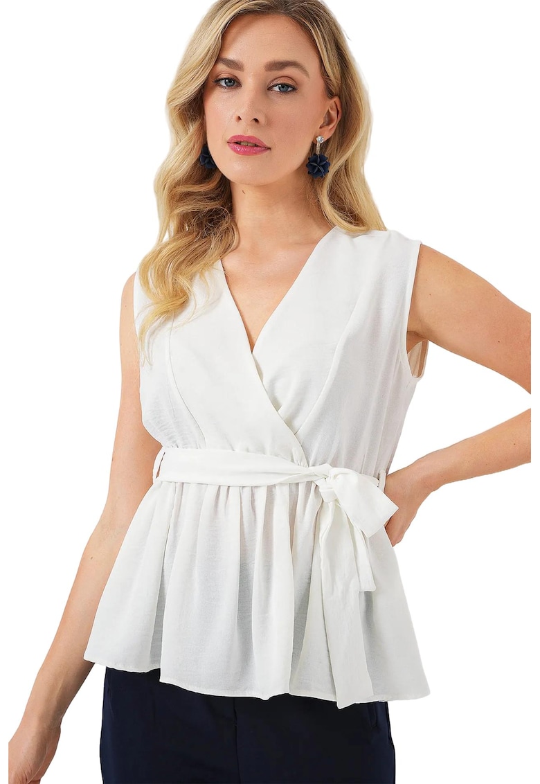 Bluza dama - HiCCUP - Poliester/Elastan - Alb - Decolteu in V