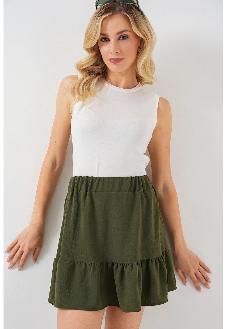 Fusta mini texturata HiCCUP - verde - poliester-elastan